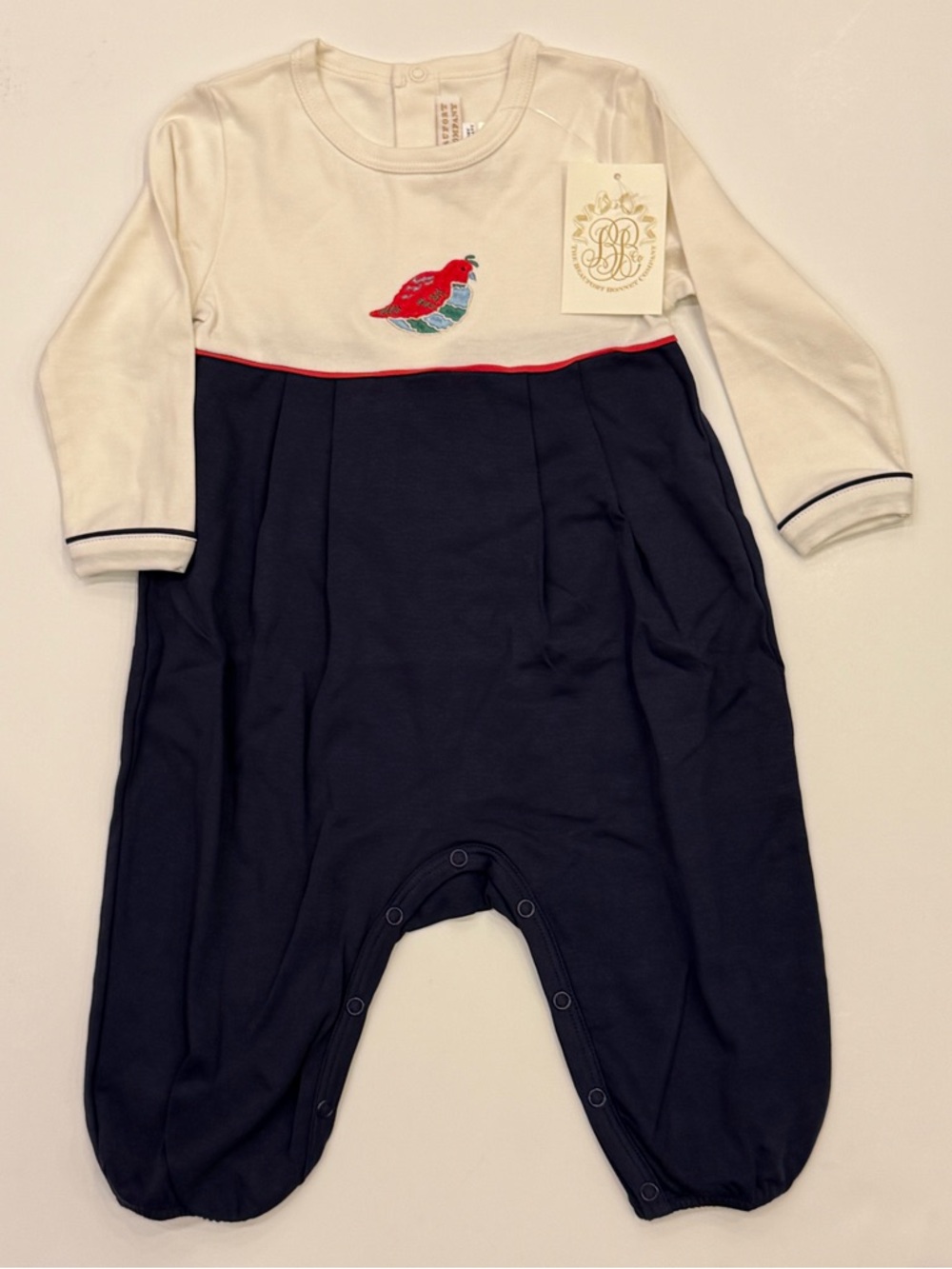 NWT Beaufort Bonnet Baby Boys Knit Romper Bird Appliqué One Piece